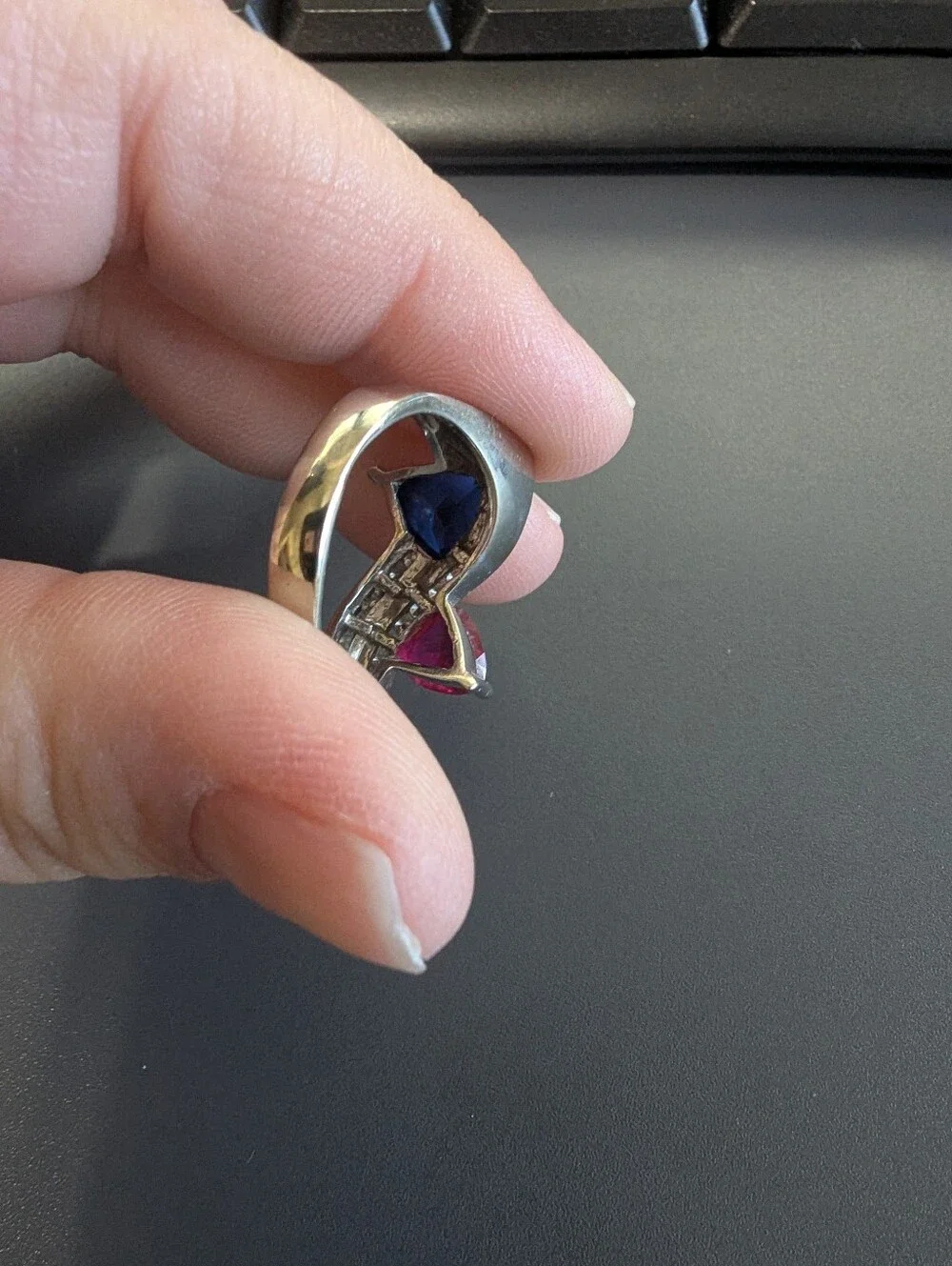 Created Sapphire & Created Ruby Ring with Diamonds Custom